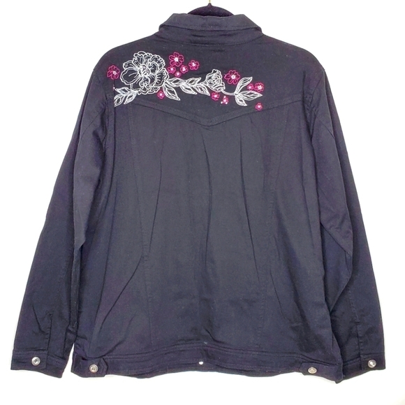 Quacker Factory Embroidered Cotton Jacket Size L Rhinestone Accents Western - Picture 2 of 16